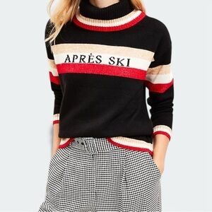 Lou & Grey Après Ski Sweater M/L Black Red Stripe Cozy Winter